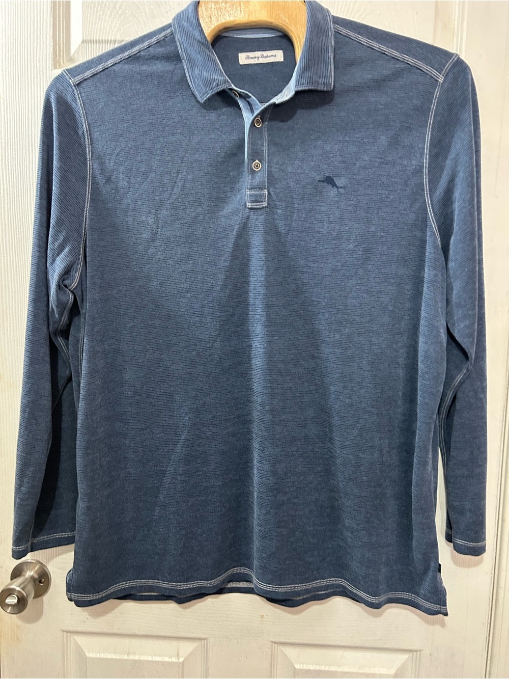 Tommy Bahama Men’s 2XLT Long Sleeve Polo Shirt Blue Gray Striped Big Tall - Picture 1 of 6